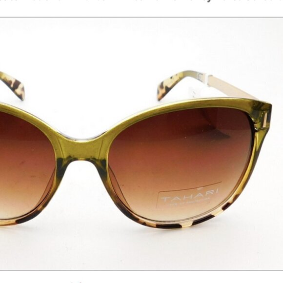 Tahari by Elie Tahari Oversized Slight Cat Eye Sunglasses, Honey Tortoise/Gold - Picture 1 of 10